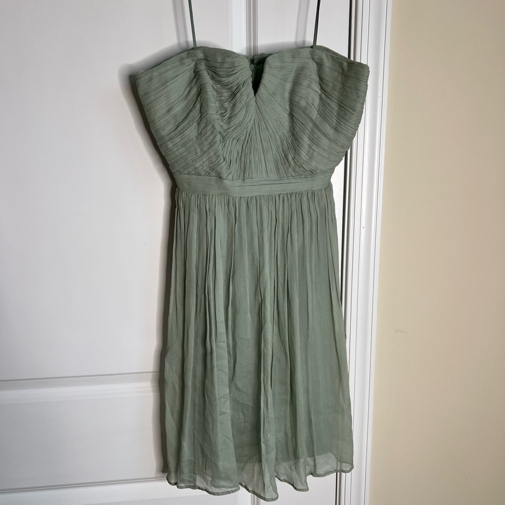 J Crew Seafoam Silk Notch Neckline Strapless Dress